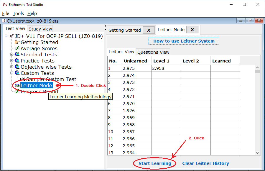 How to use Leitner Mode to go through all the questions in the Java certification question bank